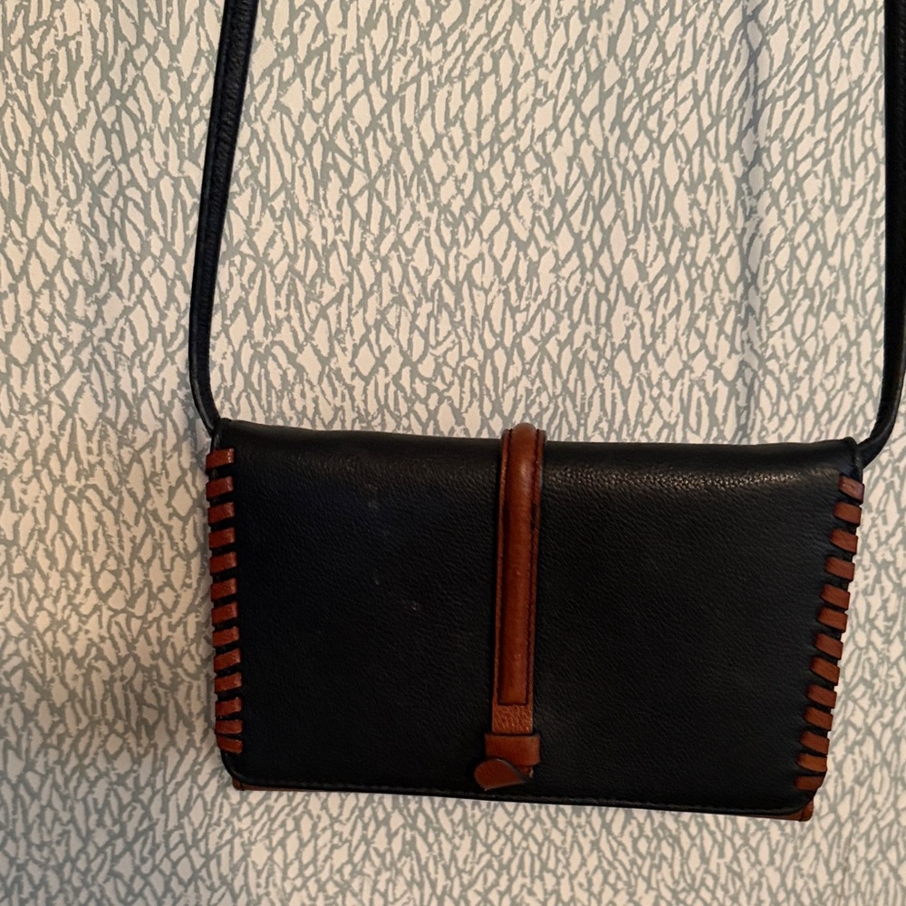 Fossil Black and Brown Leather Crossbody Bag